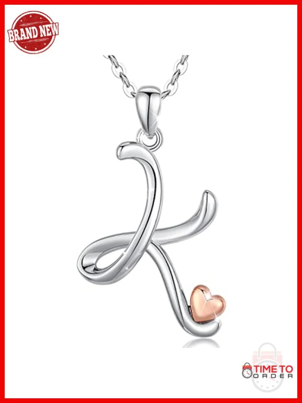 925 Sterling Silver Initial Pendant Necklace with Rose Gold Heart, 18 Inch Chain